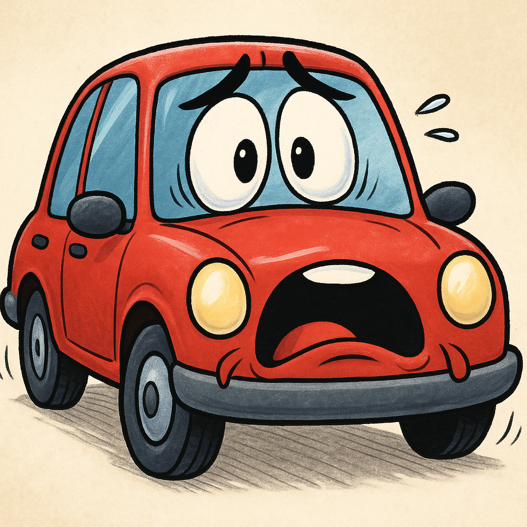 A cartoon car looking scared.